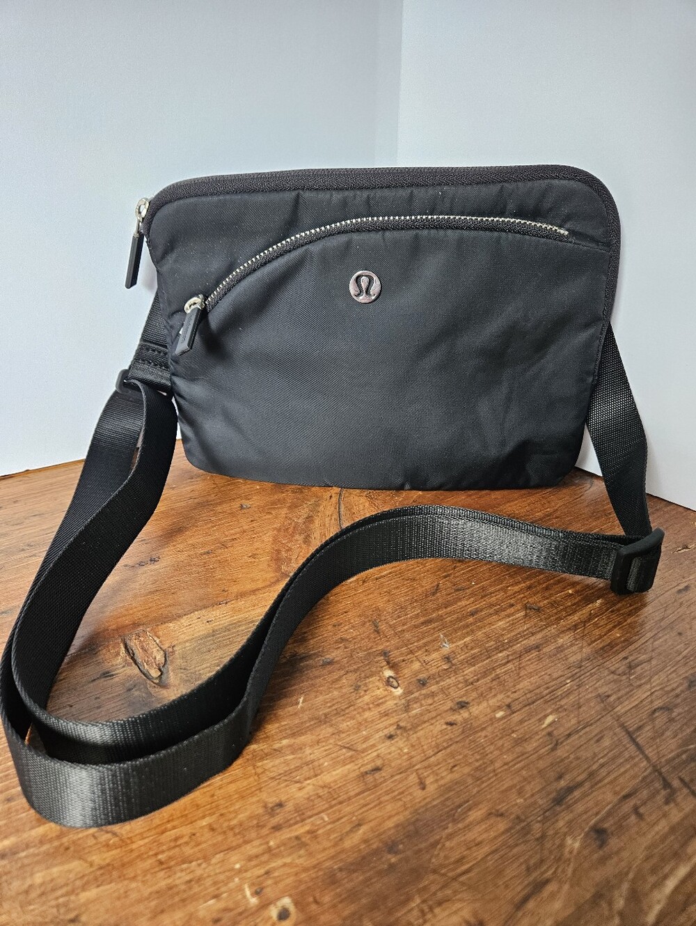 Lululemon Atheletica Black Crossbody Bag With Two Pockets And Adjustable Strap